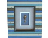 Seahorse Wall Art in Blue Green Wooden Picture Frame Coastal Beach Cotta... - $21.67