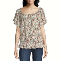 ALYX Women&#39;s Square Neck Short Sleeve Knit Blouse Size SMALL White Floral New - £20.59 GBP