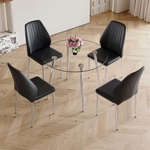 5-Piece Round Glass Dining Set w/ 4 Black Chairs - £359.20 GBP