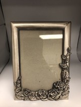 Metal Roses Flower Picture Frame. Glass Cover Pewter 5.5” x 3.5” Vtg Taiwan Made - £15.81 GBP
