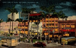 Night View Of Plaza Business District San Diego California 1920&#39;s POSTCARD-BK53 - £4.67 GBP