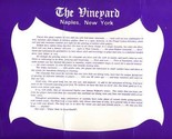 The Vineyard Restaurant Dinner  Menu Naples New York 1970&#39;s - £17.11 GBP