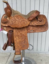 Western saddle 16&quot;, on Eco leather buffalo chestnut on drum dye finished - $593.28