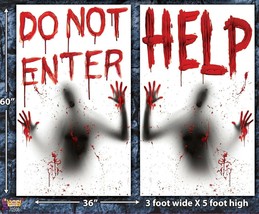 Giant Bloody-HELP-DO Not ENTER-Window Wall Posters Halloween Decorations-2PC Set - £6.04 GBP