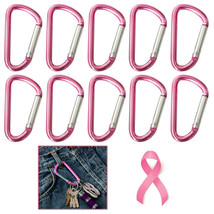 10 Pink Aluminum Carabiner 2&quot; Breast Cancer Awareness D-Ring Snap Hook K... - £16.77 GBP