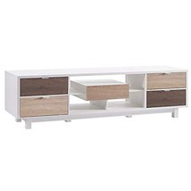 CHOOSEandBUY Modern 70-inch White TV Stand Entertainment Center with Nat... - £365.41 GBP