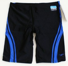 Speedo PowerFlex Black &amp; Blue Quantum Spliced Jammer Swimsuit Youth Boy&#39;s NWT - £39.31 GBP