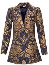 BON PRIX Gold Blue Jacquard Jacket UK 20 Plus (ccc347) - $47.82
