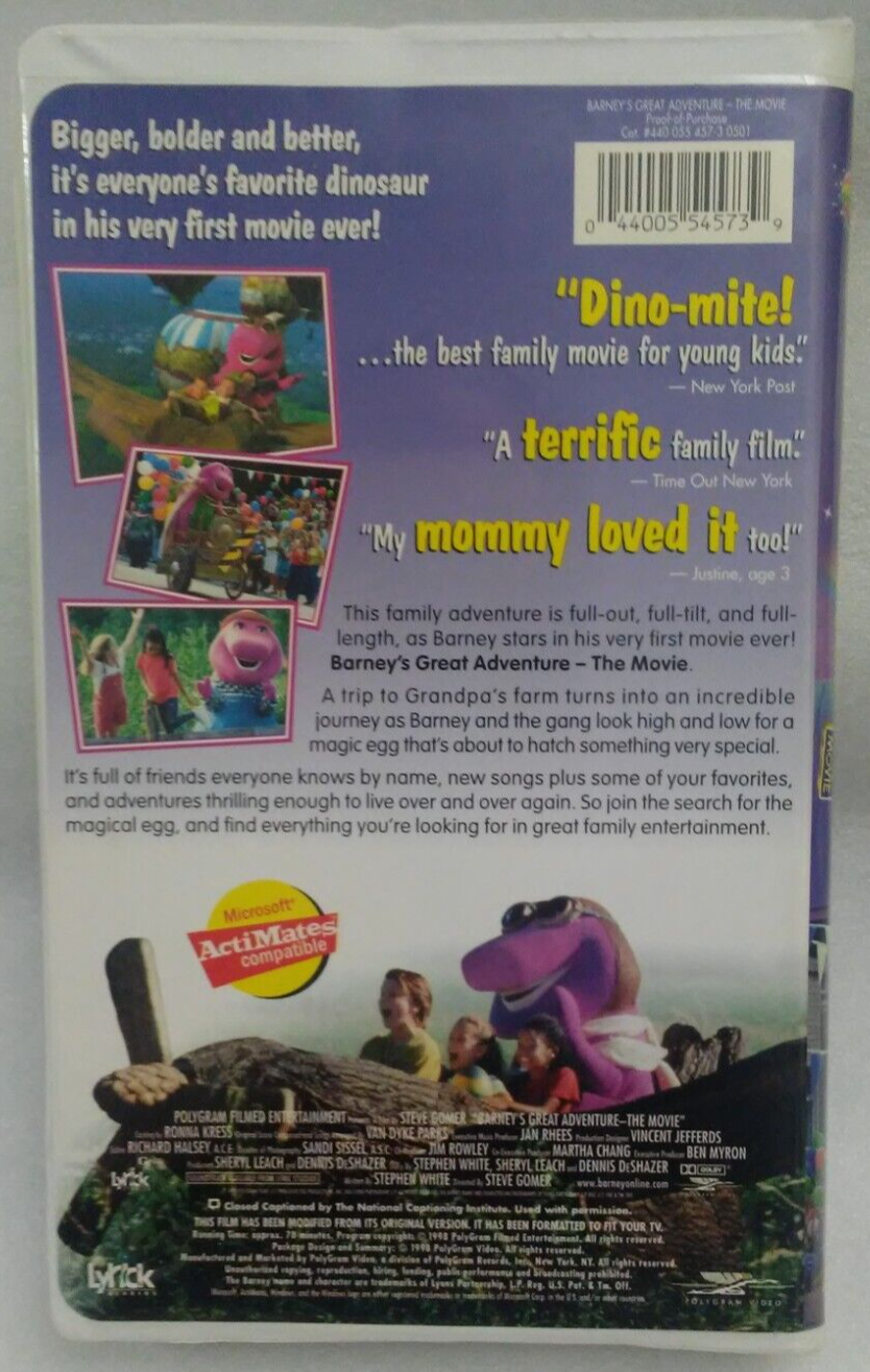 VHS Barney - Barneys Great Adventure: The Movie (VHS, 1998, PolyGram ...