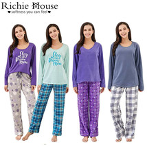RH Pajama Set Women&#39;s Pajama Printed Comfy Fleece Long Sleep-Lounge PJ RHW2864 - £21.34 GBP