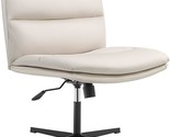 Emiah Armless Office Desk Chair No Wheels Pu-Padded Vanity Chair Mid-Back - $210.94