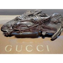 Gucci Genuine VTG Brutalist Double Horse Belt Buckle Italy Rare Silver P... - $311.85