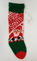 From Santa Christmas Stocking pom-poms red green acrylic Knit - £7.22 GBP