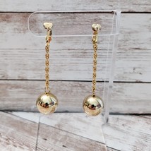 Vintage Clip On Earrings Long Gold Tone Ball Dangle Statement - £12.52 GBP