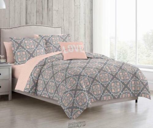 Primary image for Deco Theory-8-pc.Bed-in-a-Bag Set Damask/Coral Grey 60"x80"Queen Microfiber