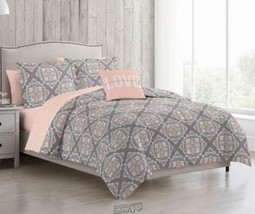Deco Theory-8-pc.Bed-in-a-Bag Set Damask/Coral Grey 60"x80"Queen Microfiber - £60.60 GBP