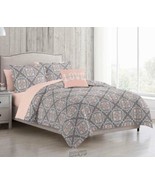 Deco Theory-8-pc.Bed-in-a-Bag Set Damask/Coral Grey 60&quot;x80&quot;Queen Microfiber - £59.51 GBP