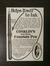 Vintage 1908 Conklin&#39;s Self-Filling Fountain Pen Original Ad - $6.64