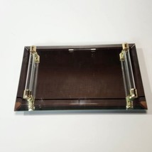 Vintage Vanity Mirror Tray Beveled Edges 8x5 in 2 Acrylic Rails Brass Fittings D - £19.90 GBP