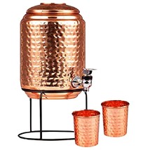 5 Ltr Copper Water Dispenser Matka Tank Pot with 2 Copper Glass &amp; Stand Kitchen - £69.16 GBP