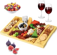 Unique Bamboo Cheese Board, Charcuterie Platter Serving Tray for Wine, C... - £19.32 GBP