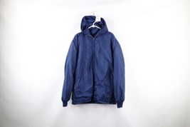 Vintage 60s Streetwear Mens XL Fleece Lined Full Zip Hooded Jacket Blue USA - £46.42 GBP