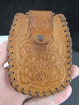 HAND TOOLED LEATHER coin change POUCH holder WESTERN &quot;JC&quot; - £14.18 GBP