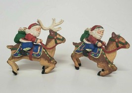 Santa  Riding Reindeer  2 Large Christmas Ornaments resin - £15.26 GBP