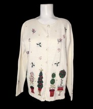 Heirloom Collectibles Beaded Christmas Tree Cardigan Sweater Sz M Petite... - $20.89