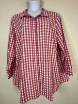 Blair Womens Plus Size 3XL Pink Gingham Check Button-Up Shirt Long Sleeve - £14.38 GBP