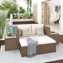 6-Piece Outdoor Modular Sofa Set with 2 Tea Tables in Brown Rattan - £1,334.79 GBP