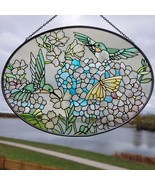 Joan Baker Handpainted Stained Glass Suncatcher Floral Birds Butterfly 9... - $339.09 MXN