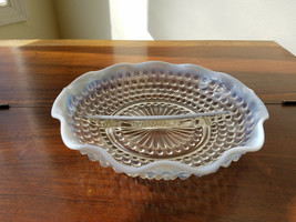 Vintage Anchor Hocking Moonstone Opalescent Divided White Bubble Pattern Dish - £7.74 GBP