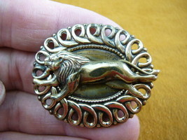 (b-lion-151) Running lion wild cats big cat I love lions oval pin brass brooch - £14.18 GBP