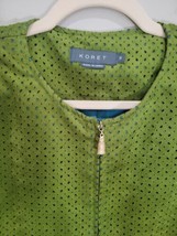 KORET-SIZE 14 Lime Green/Aqua Faux Suede Jacket Blazer Zip Up Laser Cut - $342.12 MXN