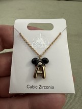 Disney Parks Mickey Mouse Ears Cubic Zirconia Letter A Gold Color Necklace NEW image 2