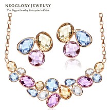 Light Yellow Gold Color Colorful Crystals Fashion Beads Bridal Jewelry Sets Neck - £38.71 GBP