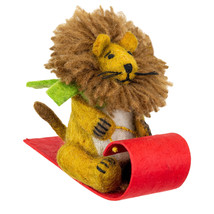 Sledding Lion 471440 Toboggan Wild Woolies Felted Sheep Wool Ornament 5&quot; L - £14.79 GBP