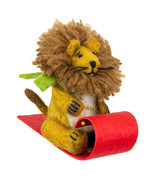 Sledding Lion 471440 Toboggan Wild Woolies Felted Sheep Wool Ornament 5&quot; L - $19.79