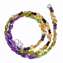 Natural Amethyst Peridot Citrine Gemstone Smooth Beads Necklace 17&quot; UB-4526 - £7.81 GBP