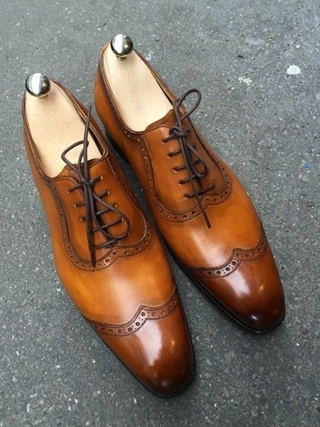 New Handmade Men,s Classic Two Tone brown Genuine Leather oxford shoes