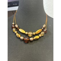 Goldtone, Amber Animal Print Beaded Layered Necklace 18 inch - £15.56 GBP