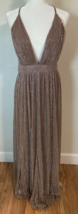 Women&#39;s Luxxel Taupe Tinsel Silver Accent Maxi Dress Size Large Deep V Neck - €25,59 EUR