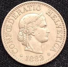 1882 B Switzerland 10 Rappen Libertas Roman Goddess Coin Bern Mint - £5.50 GBP