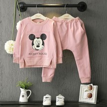 New 2pcs Kids Baby Girls Long Sleeve Pink Mickey Cartoon Tops+Pants Clothes Sets - £14.60 GBP