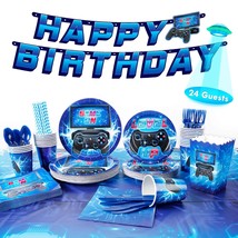 Game On Party Supplies Serves 24, Blue Video Game Party Supplies Include... - $44.99
