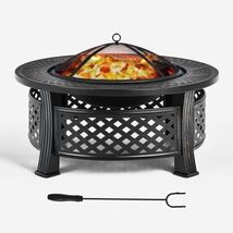 Outdoor Fire Pit with BBQ Grill and High-temp Resistance Finish - $186.08