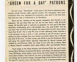 Letter from Earl Carroll to Queen for a Day Patrons &amp; Menu  - £17.38 GBP