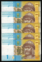 UKRAINE  2011 Lot of 5 UNC 1 Hrivnya  One Hryven Banknote Paper Money Bi... - $2.25