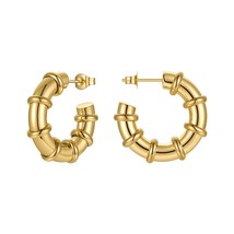 Punk Doughnut Earring For Women Stainless Steel Hoop Earrings Gold Color Fashion - £20.82 GBP